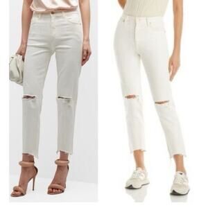 New Ramy Brook, Langley, Lightly Distressed Crop Jeans, Ivory Shark White, Sz 24